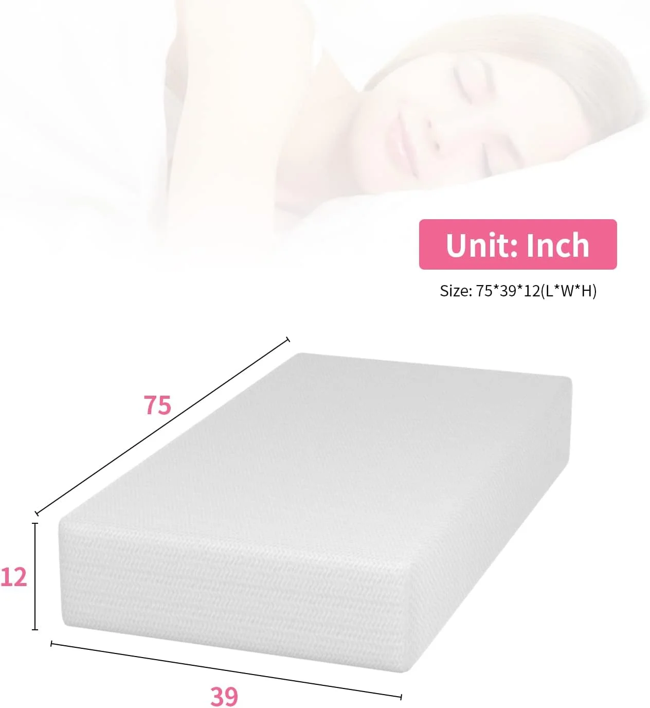 12 Inch Green Tea Memory Foam Mattress, Cooling Gel Infused, Twin Size, Medium Firm
