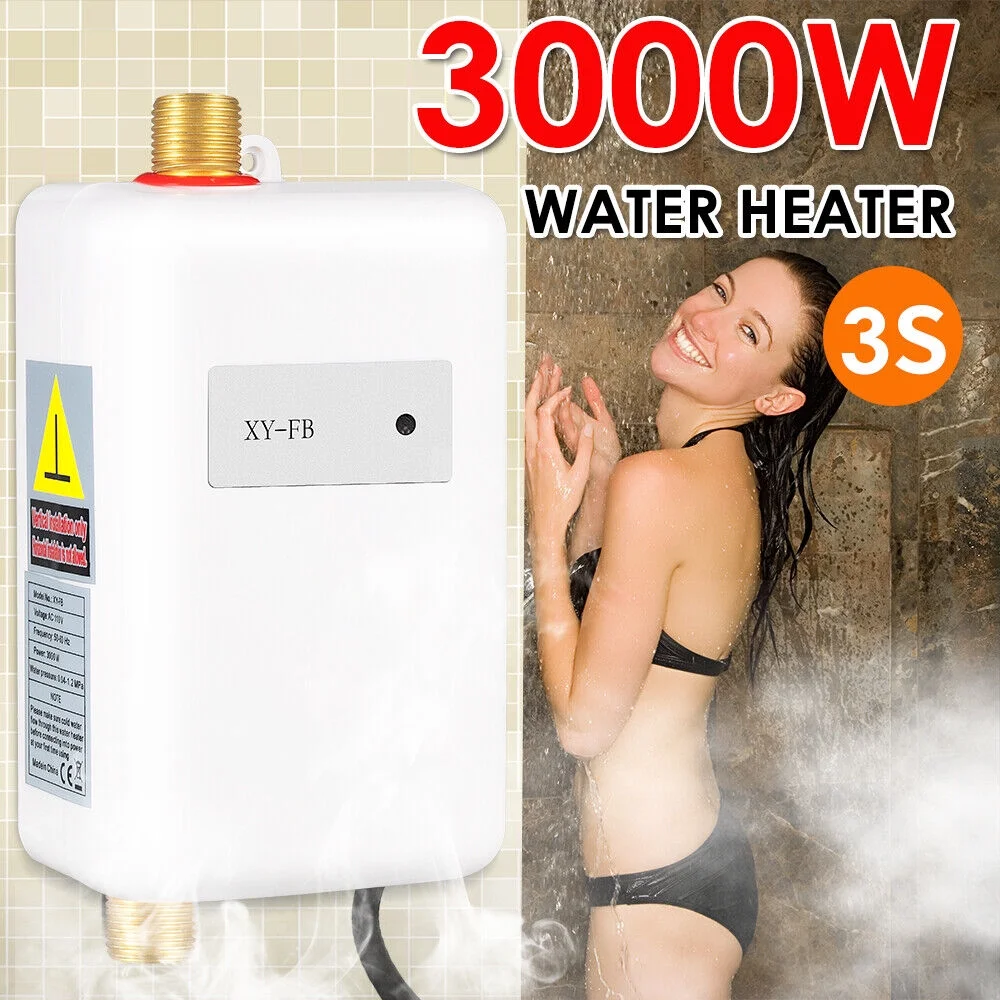 KingFurt - 3000W Instant Hot Water Heater Electric Tankless - White - Compact Size - Adjustable Temperature - Safe and Efficient