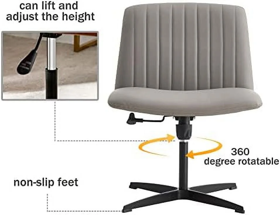 HYHBIBOOM Armless Office Desk Chair No Wheels  PU Adjustable Swivel Criss Cross Chair with 105 ° to 120 ° Elastic Recline and Padded Mid Back Ergonomic Task Chair Wide Chair Vanity Chai