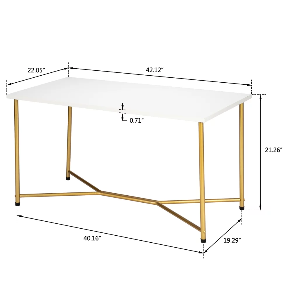 Veryke Coffee Table, MDF Metal Legs Cocktail Table for Living Room Golden Table, White