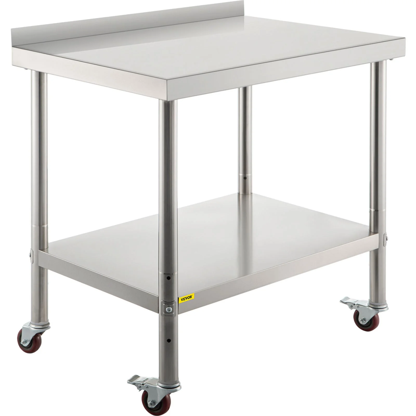 VEVOR Stainless Steel Prep Table, Heavy Duty 30x24x35 Inch Worktable with Backsplash, Adjustable Undershelf, 440lbs Load Capacity