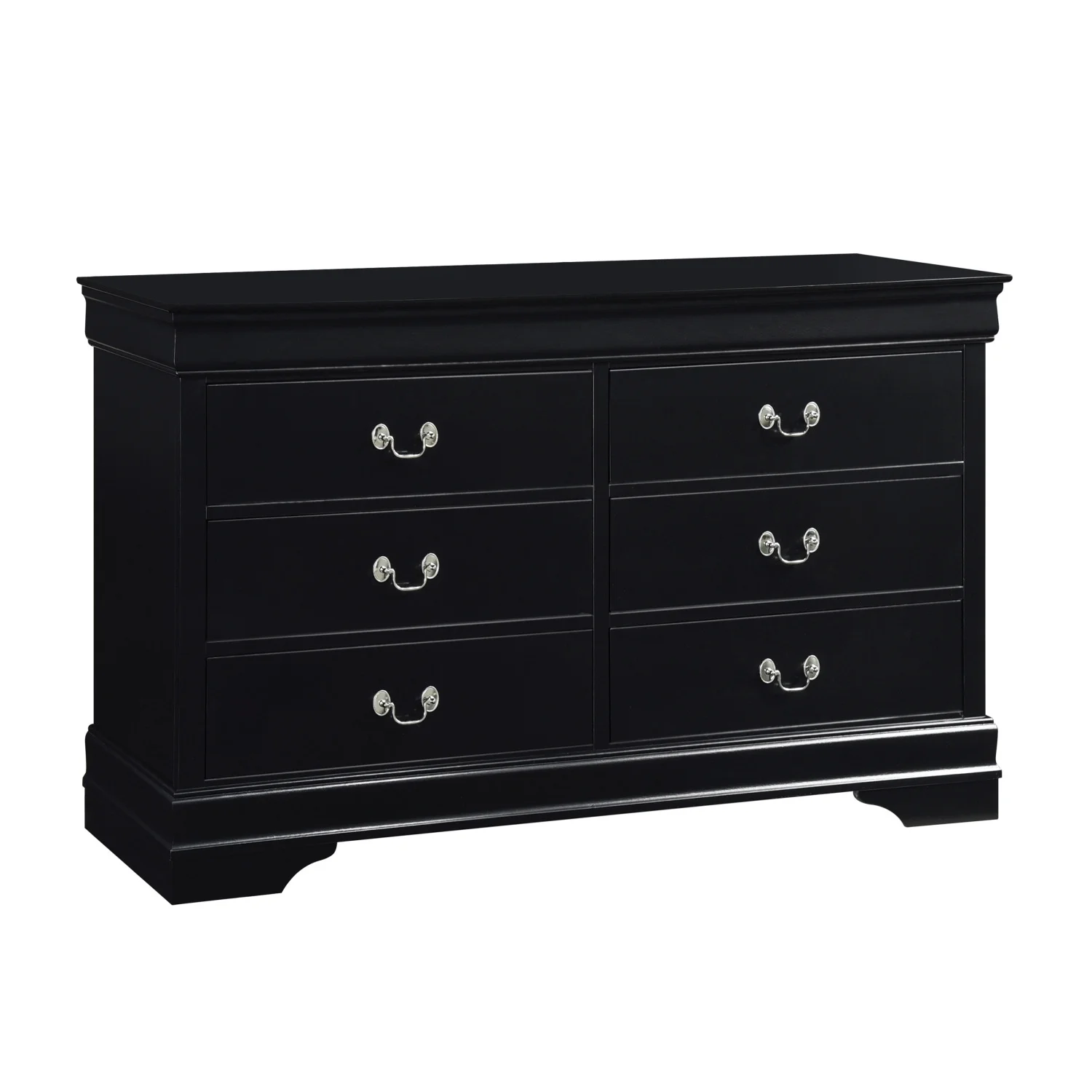 Traditional Design Black Finish Dresser of 6x Drawers 1pc Classic Louis Phillippe Style Bedroom Furniture