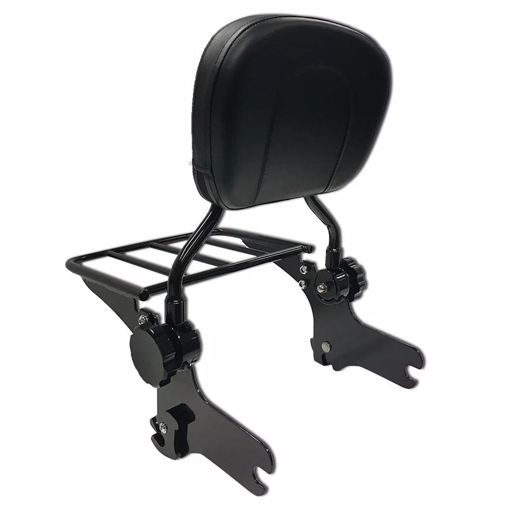 HTT Black Detachable Adjustable Backrest Sissy Bar with Luggage Rack For Harley Davidson 1997-2017 Touring Models (Need Docking, Sold Seperate) Road Glide FLTR/ Road King FLHR