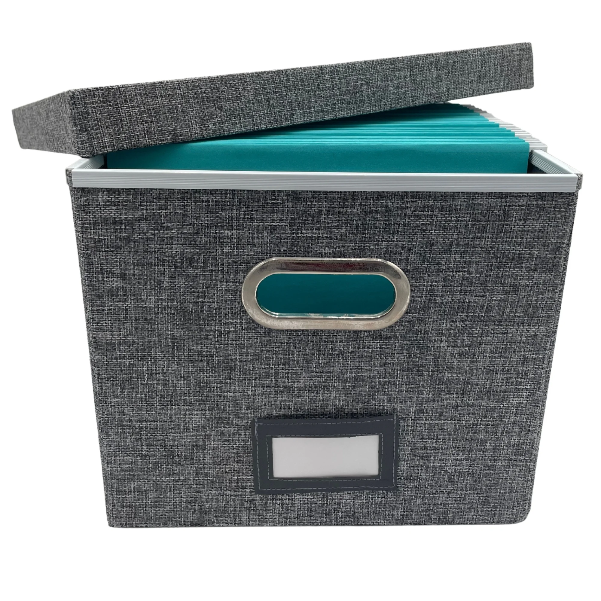 File box folder organizer with lid, linen fabric, letter/legal office file storage box, collapsible paper organization