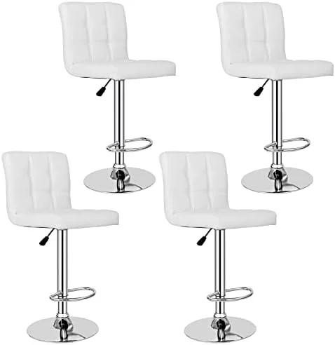 xrboomlife Set of 4 Adjustable Swivel Barstools  Modern PU Leather Kitchen Counter  Stools  Square Back  Stool