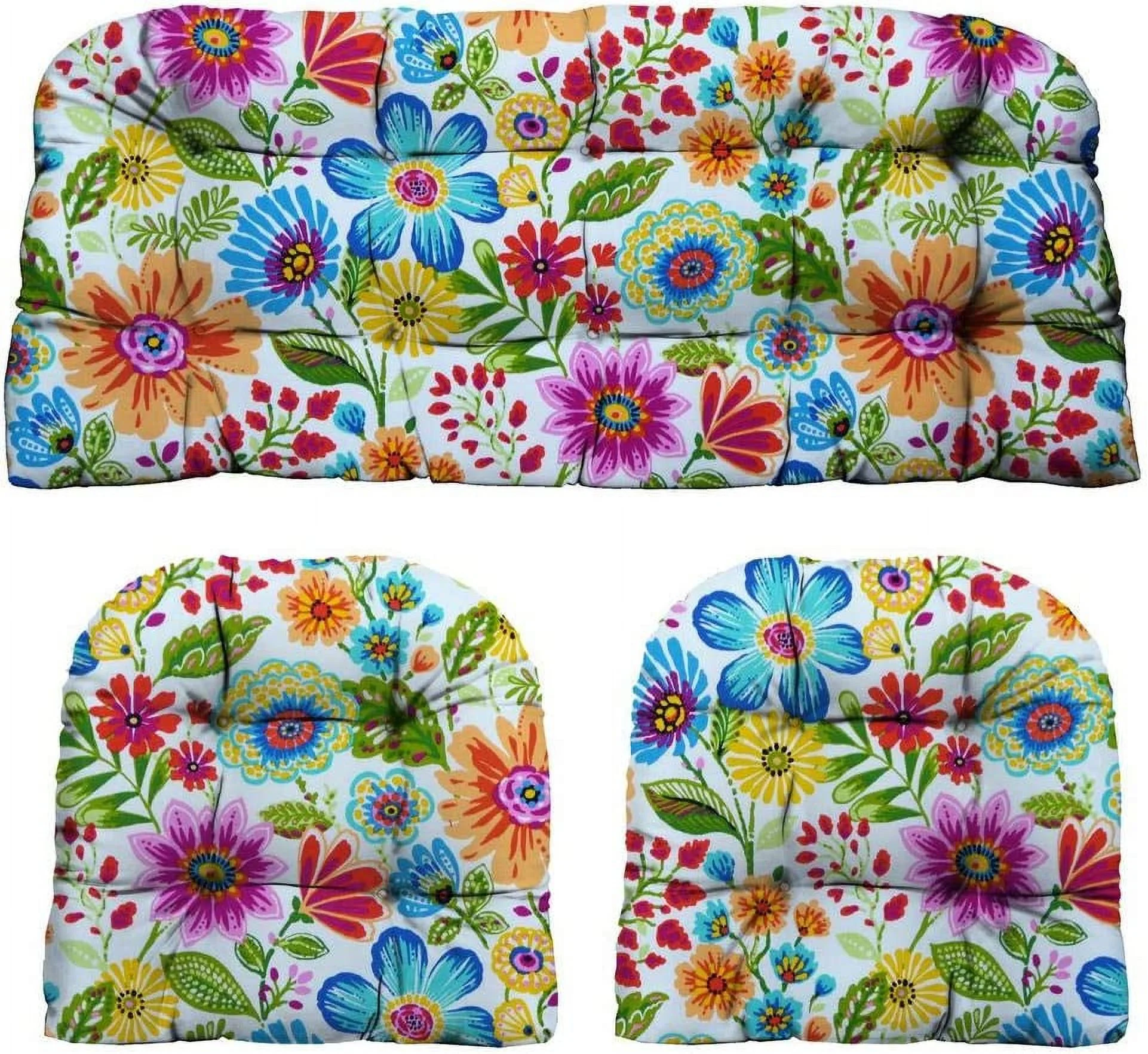 3 Piece Tufted Wicker Settee  Chair Cushion Set | Indoor/Outdoor Polyester Fabric | Reversible | 1 Loveseat 44” W X 22