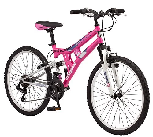 Mongoose Exlipse Full Suspension Mountain Bike, 24-Inch Wheels, 21 Speeds, Pink