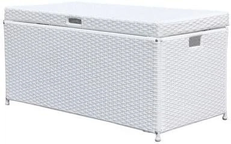 Outdoor 70 Gallon Wicker Deck Storage Box Color: White