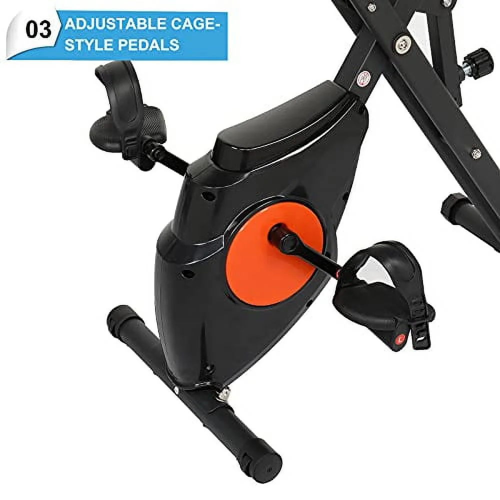 Ktaxon 3 In 1 Folding Exercise Bike, Foldable Stationary Bike with Arm Workout, Backrest & Cushy Seat, 8 Levels of Magnetic Resistance Portable Indoor Fitness Bikes for Men, Women