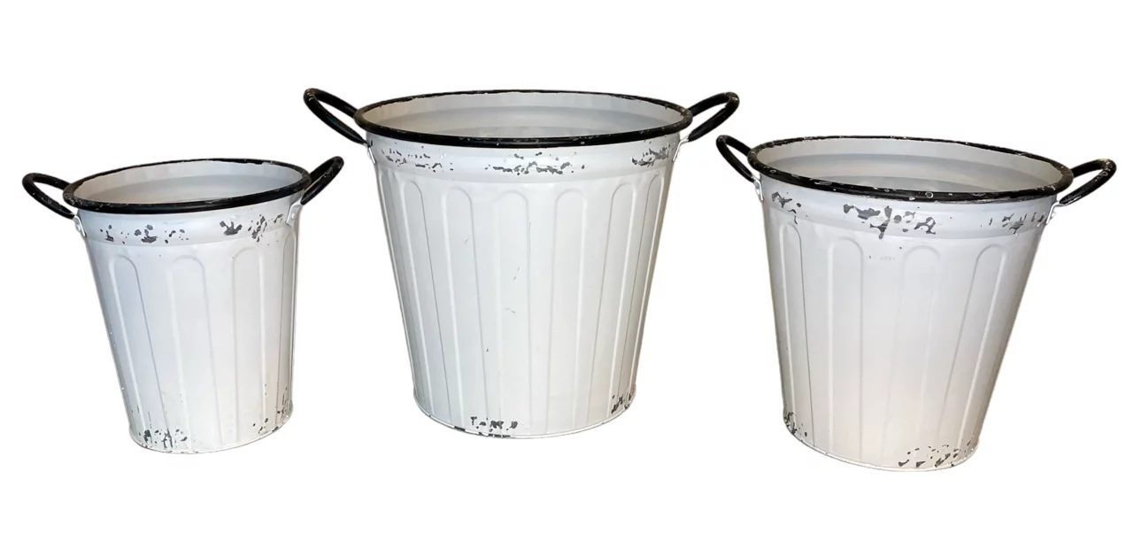 White Metal Galvanized Buckets Distressed Containers Decorative Rustic Kitchen Pantry Bathroom Garden Planter Organizer (Set of 3)