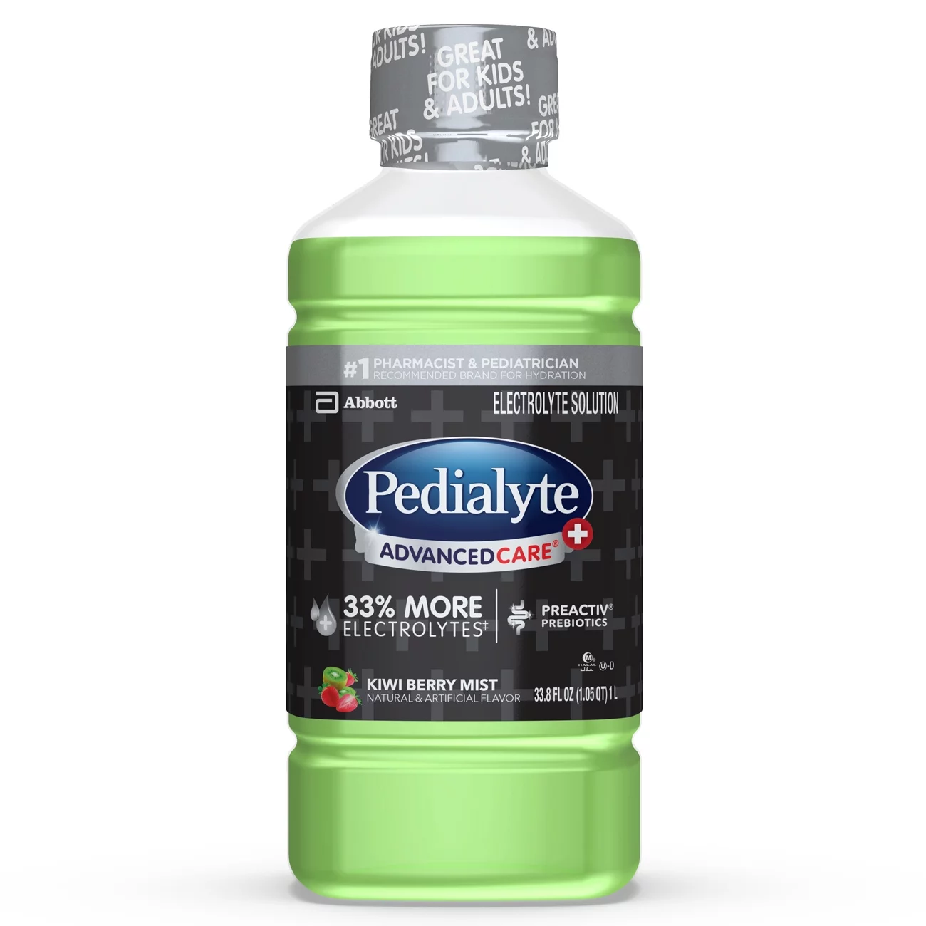 Pedialyte AdvancedCare Plus Electrolyte Drink, 1 Liter, with 33% More Electrolytes and has PreActiv Prebiotics, Kiwi Berry Mist