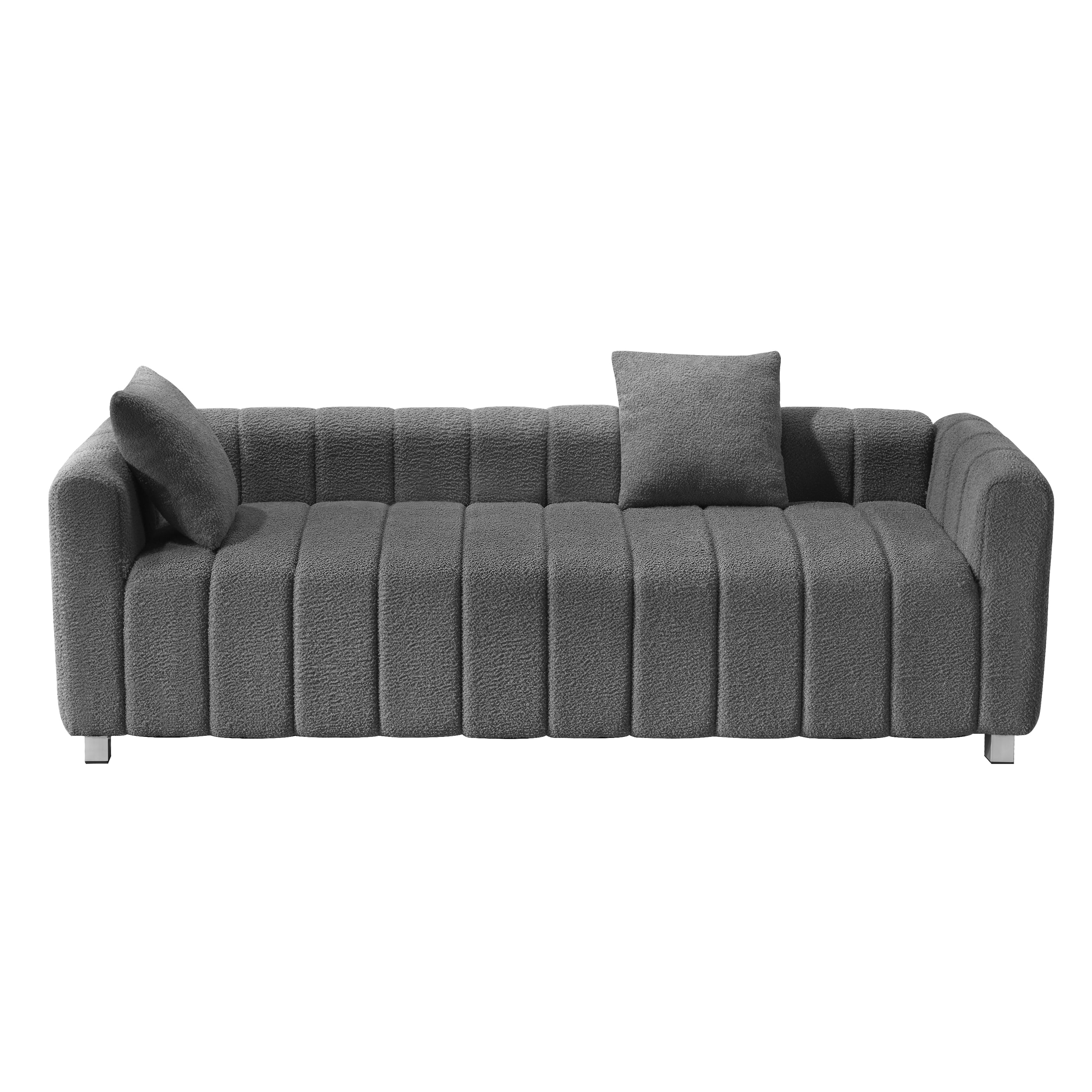 Mid-Century Modern Teddy Velvet Sofa, Upholstered Couch with Striped Decoration and Pillows for Living Room Office Apartment