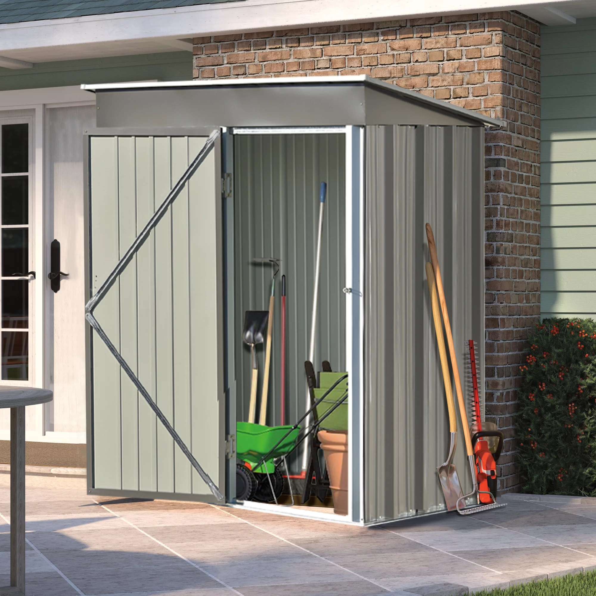 KUUFER 5x3ft Pentroof Garden Shed, Outdoor Tool Shed, Metal Storage Shed, 85.5 Cu ft, Gray