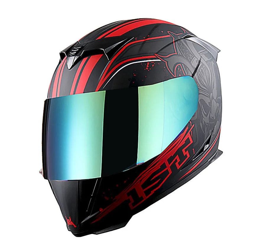 1Storm Motorcycle Full Face Helmet Street Bike Skull King HJK311 + One Extra Clear Shield; Skull Red