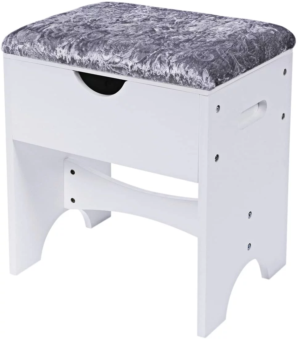 BEWISHOME Vanity Stool Bedroom Chair Makeup Vanity Bench with Upholstered Seat and Storage, White FSD01M