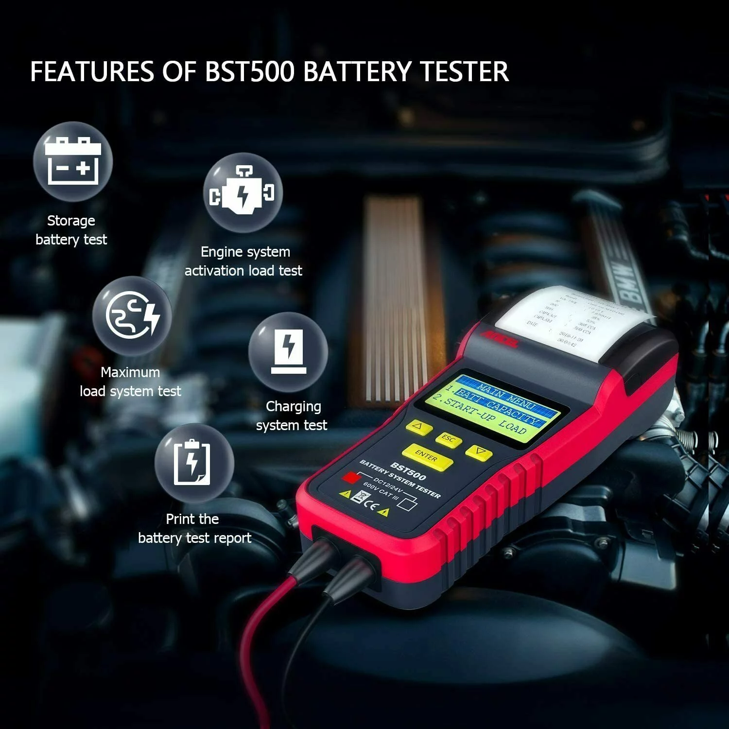 ANCEL BST500 12V&24V Car Battery Charging Tester Analyzer With Printer Heavy Duty Truck Car Battery Test Auto Diagnostic tool