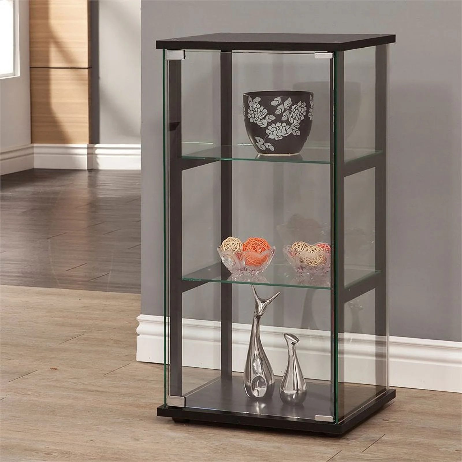 Home Square 3 Piece Glass Curio Cabinet Set with 3 Shelf 4 Shelf and 5 Shelf
