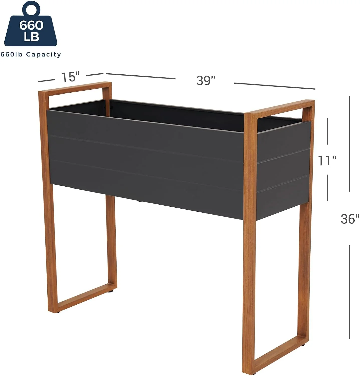 Grand Patio Metal Raised Garden Bed with Legs, Outdoor Raised Planter Box with Woodgrain Finish, Elevated Planter Box for Backyard, Patio, Balcony, 660lb Capacity, 39''L×15''W×36''H