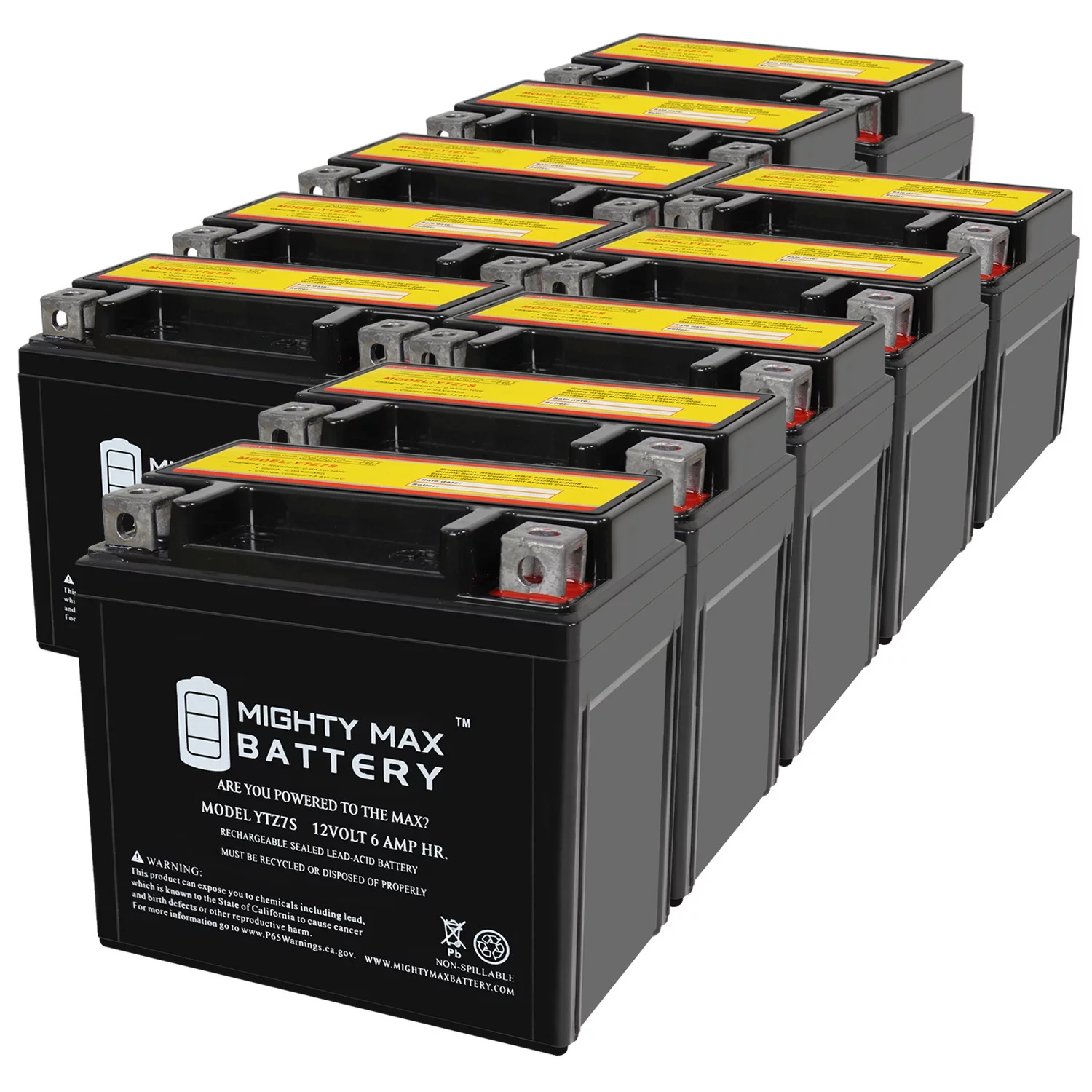 YTZ7S 12V 6AH Replacement Battery compatible with Yamaha YFM125R, Raptor 11-13 - 10 Pack