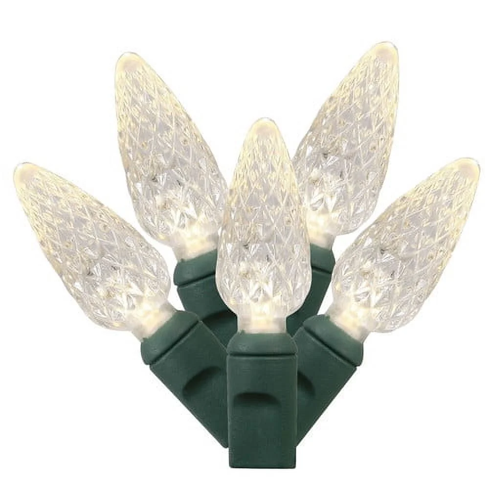 Vickerman 50 Pure White C6 LED Light on Green Wire, 25' Christmas Single Mold Light Strand