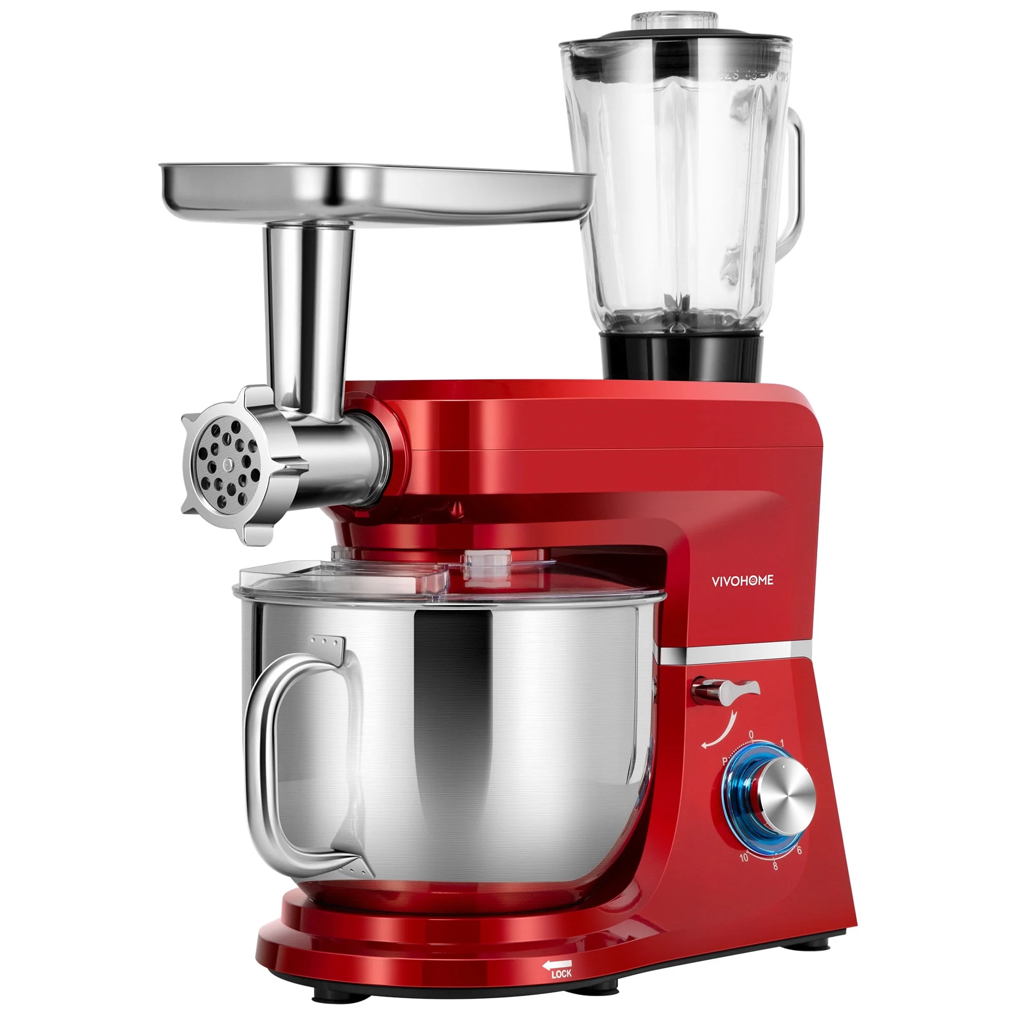 SPECSTAR 6 in 1 Multifunctional Stand Mixer with 8.5 Quart Stainless Steel Bowl, 660W 10 Speed Tilt-Head, Red