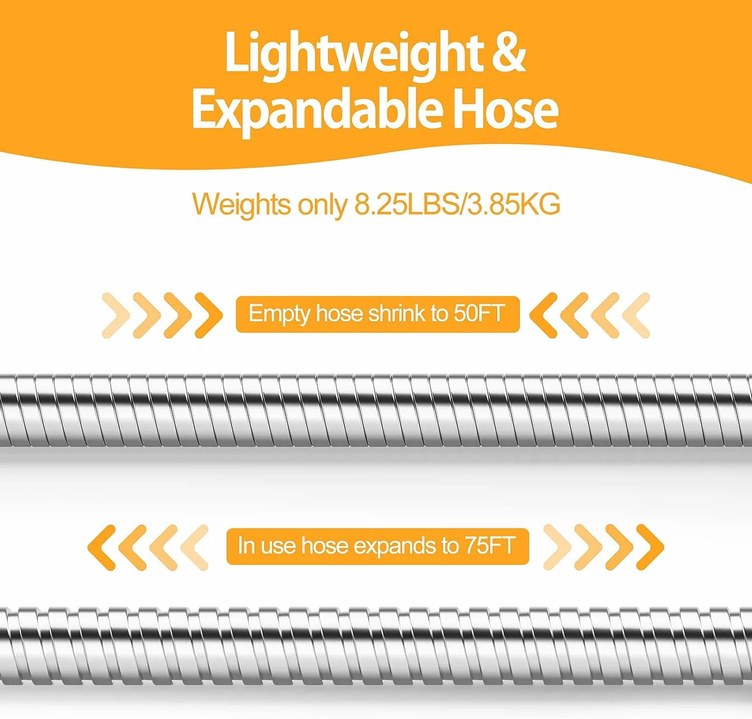 SPECILITE 304 Stainless Steel 75 FT Expandable Garden Hose, Collapsible Lightweight Flexible Water Hose with Solid Brass Fittings, Kink Free Expanding Gardening Pipe