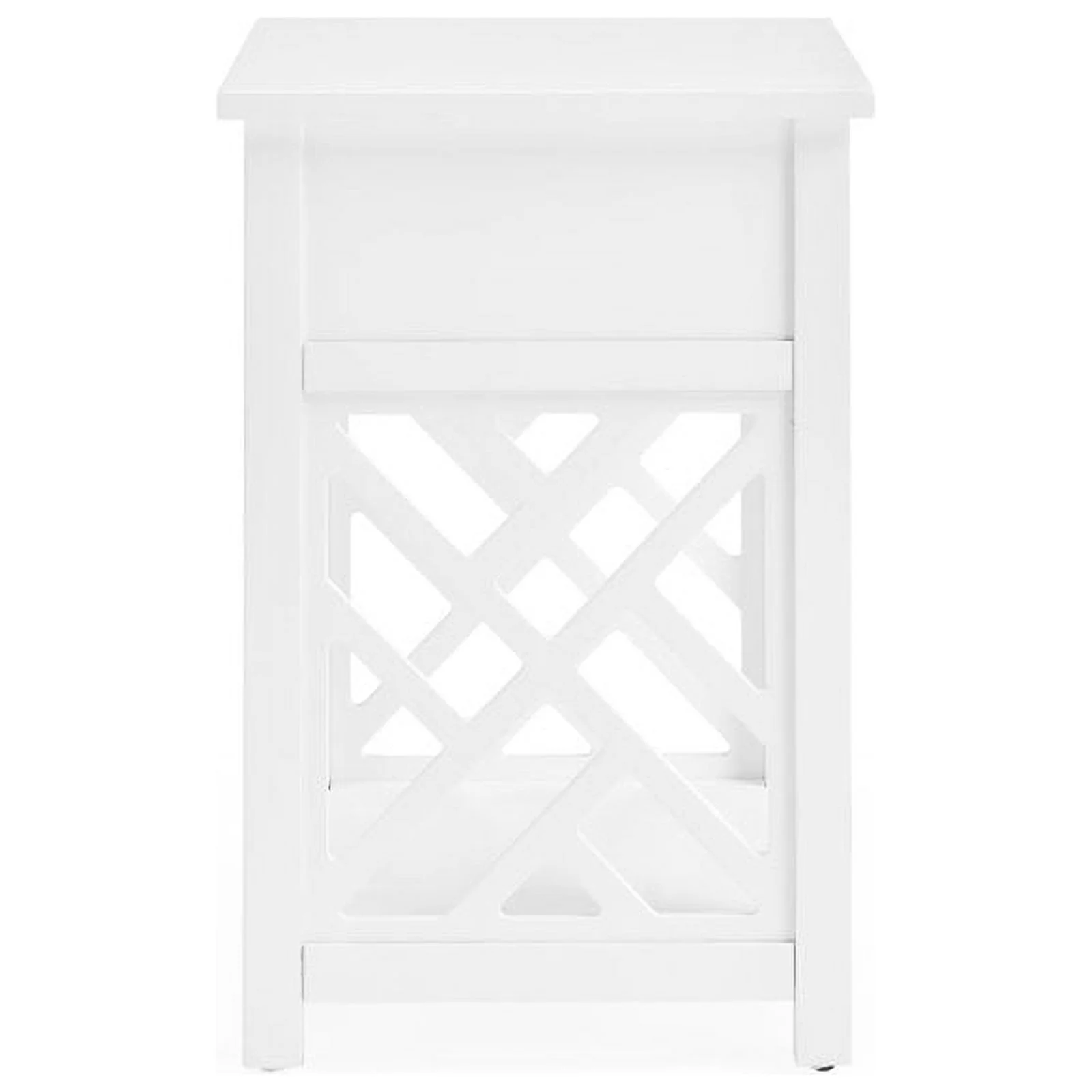 Home Square Wood End Table with Drawer and Shelf in White - Set of 2