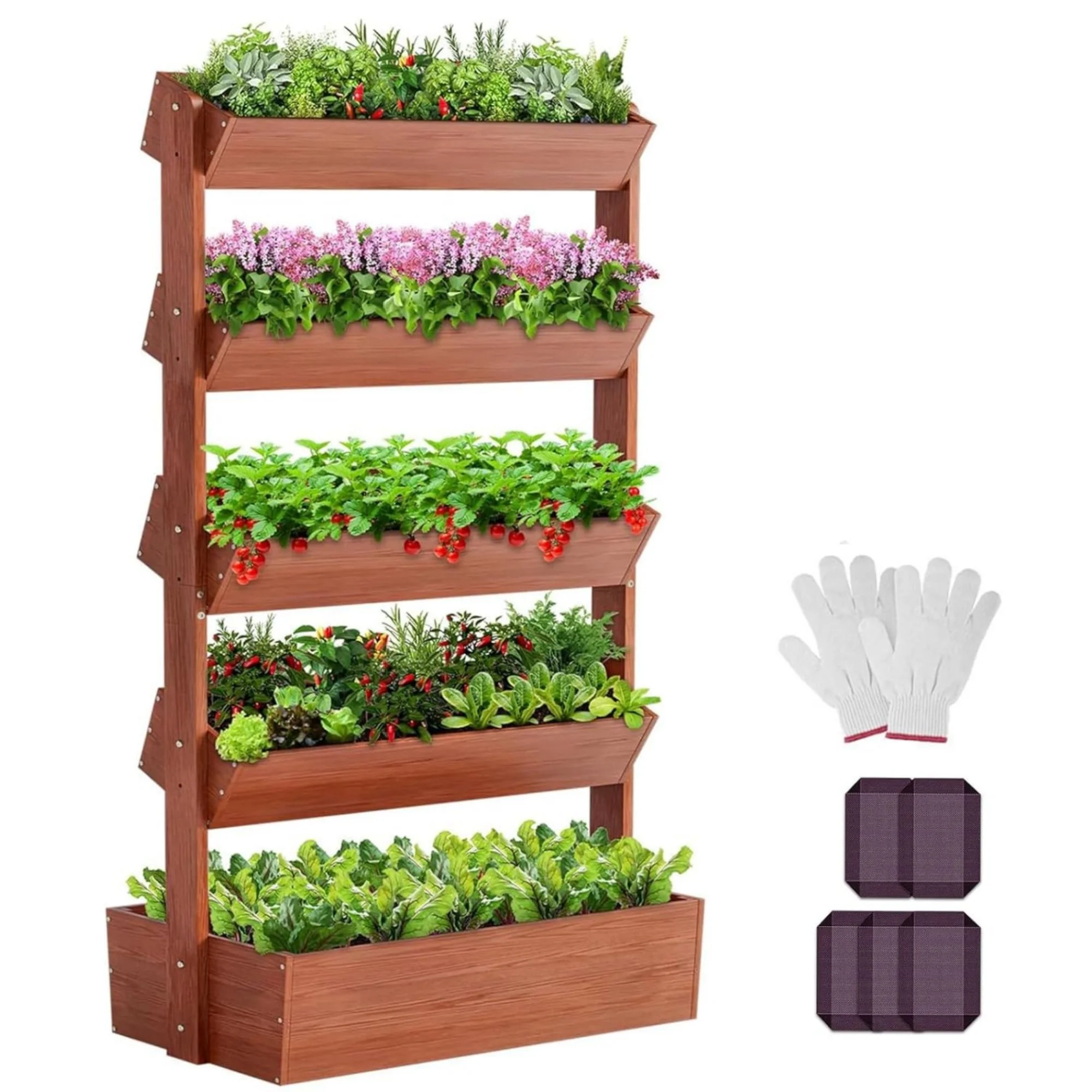 MOPHOTO 5-Tier Vertical Freestanding Wood Plant Stand Flower Rack, Wooden Raised Garden Bed, Wood Planting Container, Planter Box Herbs Vegetable Flowers Growing Box, Outdoor Indoor Patio Balcony