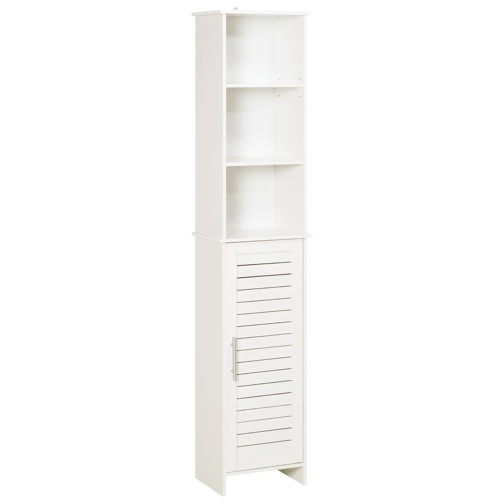 kleankin Bathroom Storage Organizer w/ Door Tower Open Adjustable Mantle, White