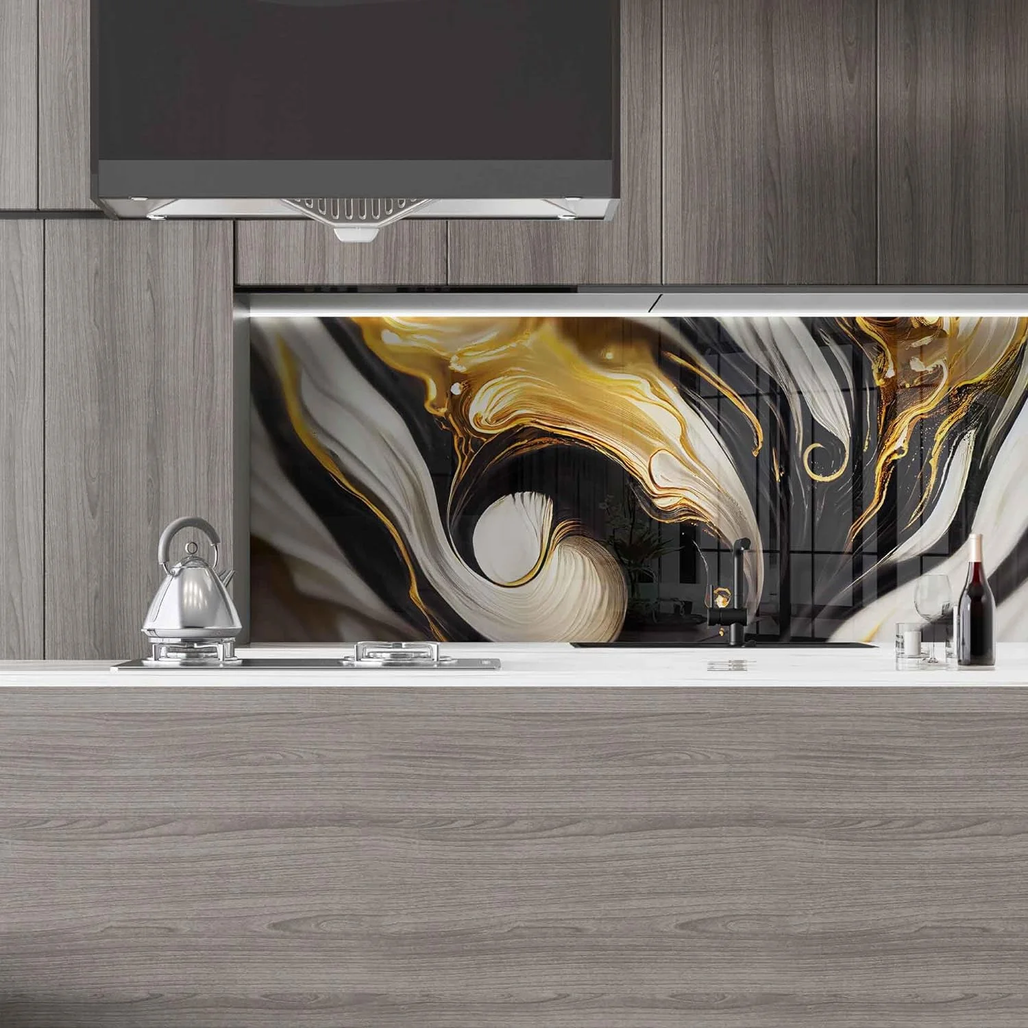 HiGlassArt Marble abstract acrylic background Nature black marbling Tempered Glass Kitchen Backsplash, Stove Back Cover, Stove Splashback, Cutting Board, Kitchen Wall Decor 25.5x12inch