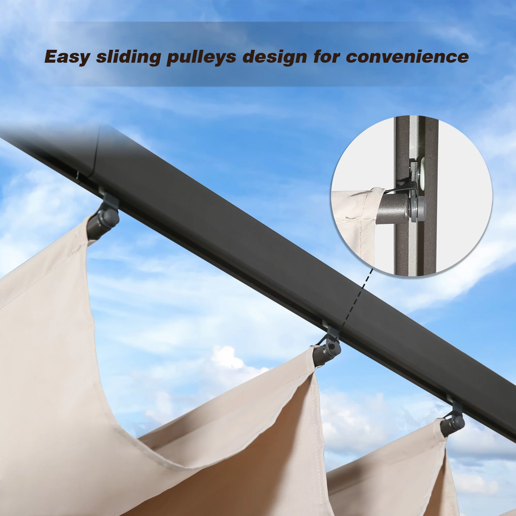 Ulax Furniture Outdoor 10'L x13'W Aluminum Pergola with Retractable Canopy, Beige