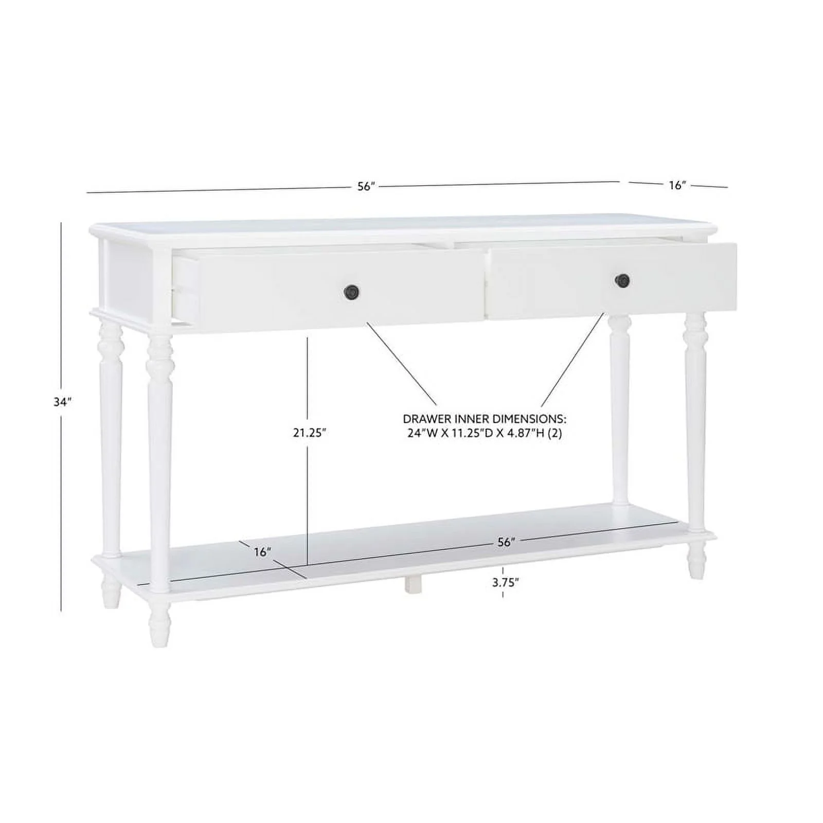Linon Mavis Wood Console Table with 2 Drawers and Bottom Shelf in White