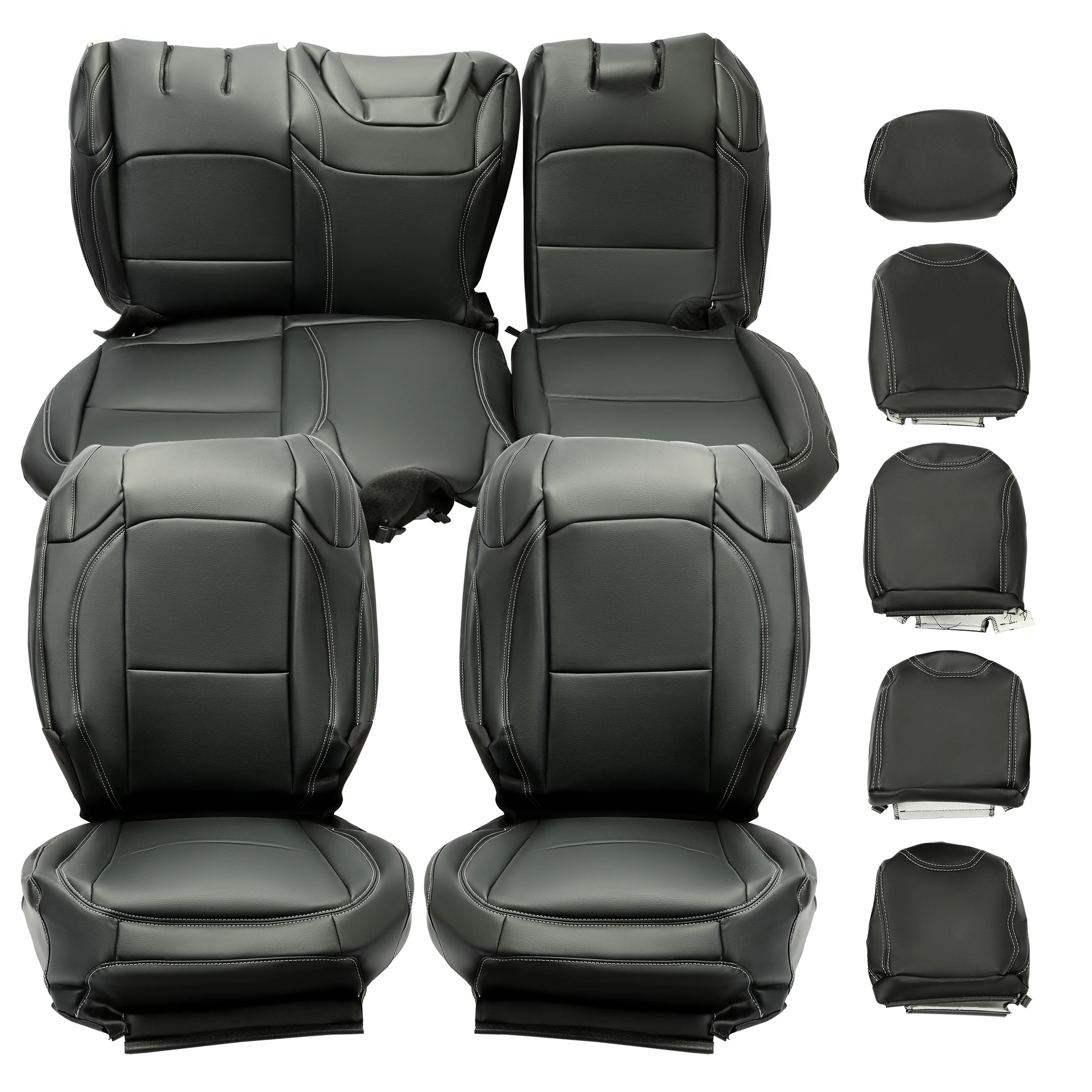 Kojem New Black and White Stitching Full Seat Covers Compatible with 2018-2021 Jeep Wrangler Rubicon JL 4 Door Factory Style