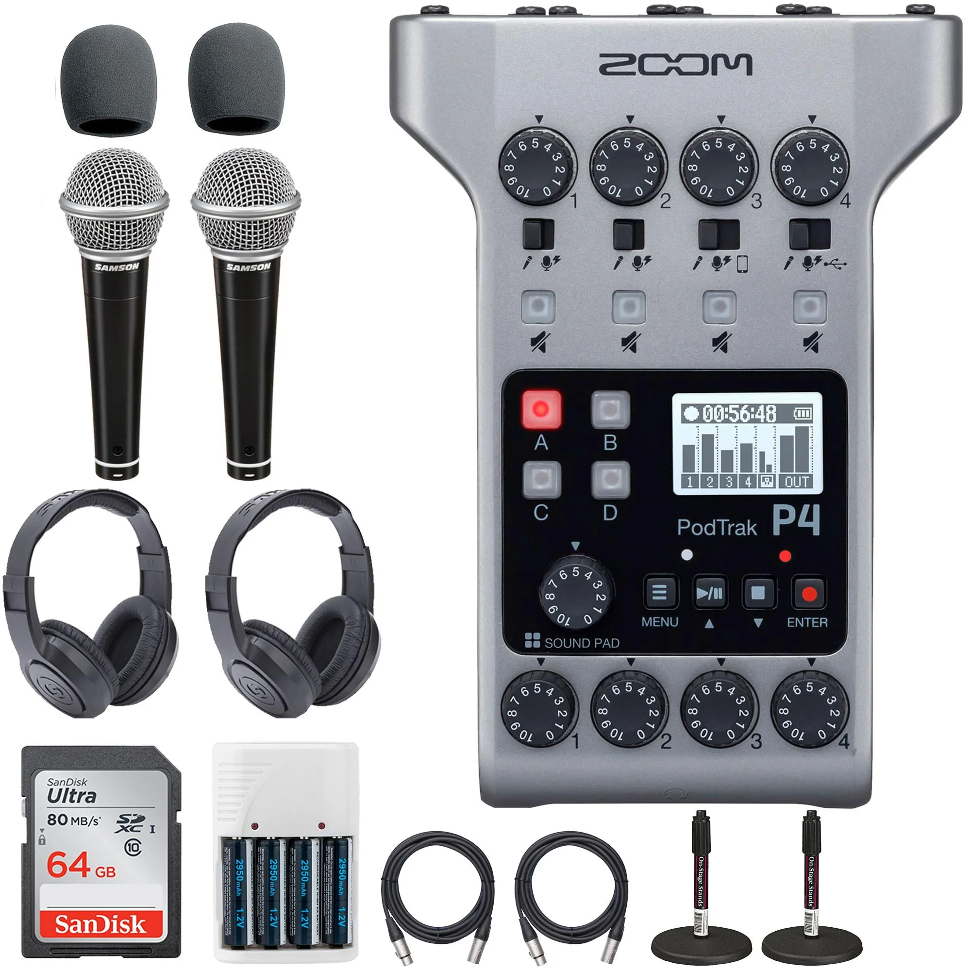 Zoom PodTrak P4 Portable Multitrack Podcast Recorder + Acc.