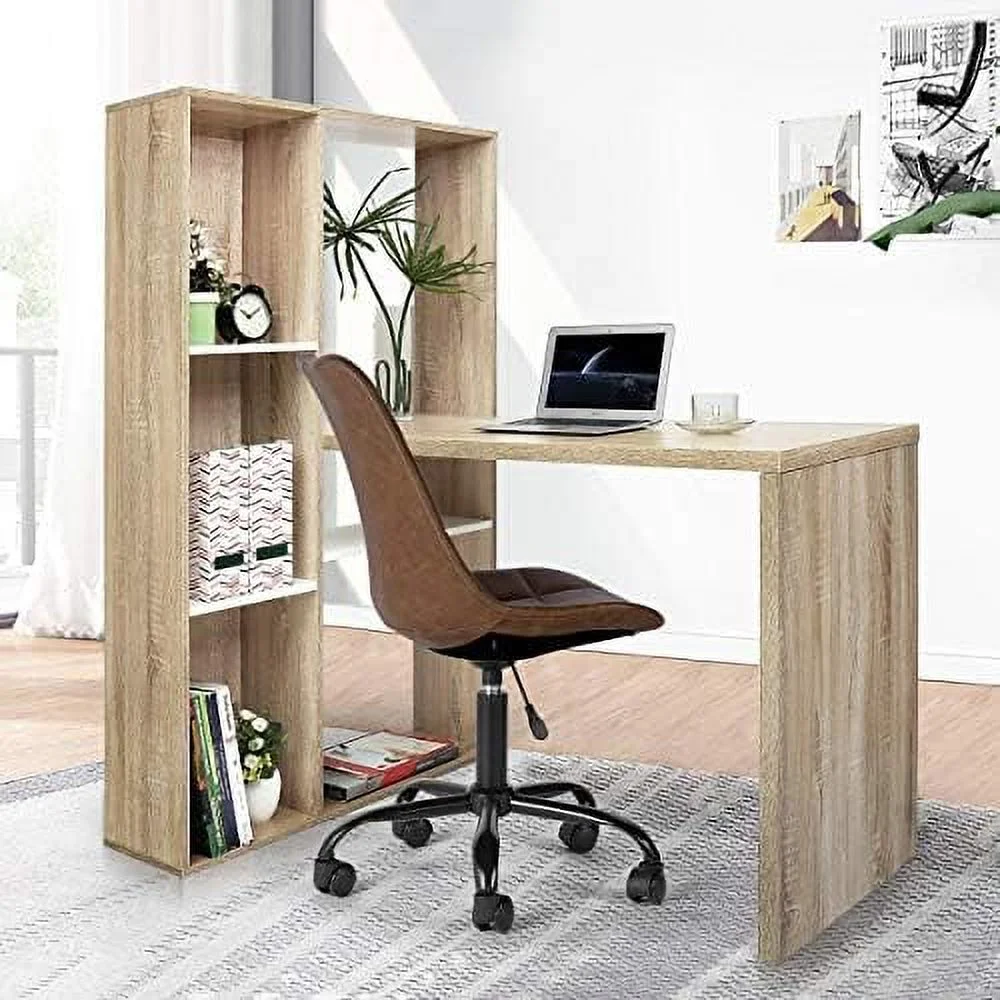 SJOPLMN INC Computer Desk 47 in Study Writing Table with  Shelves  Modern Simple Style Workstation L Shaped Corner Desk Saves Space for Home Office  Oak