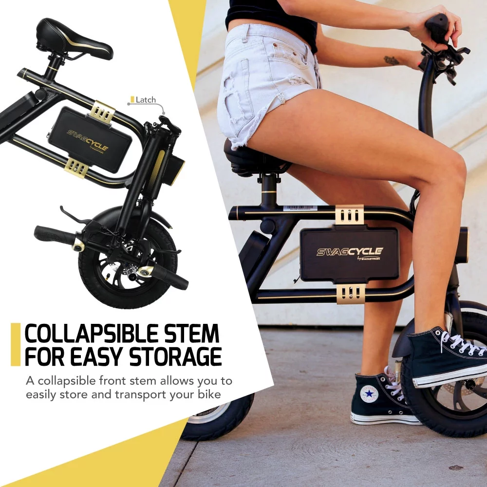 Swagtron SwagCycle E-Bike Folding Electric Bicycle with 15 Mile Range, Collapsible Frame, and Handlebar Display (Recertified)