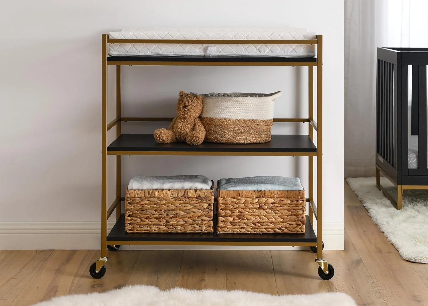 HYUN Jade Changing Table/Cart, Ebony Melamine/Bronze