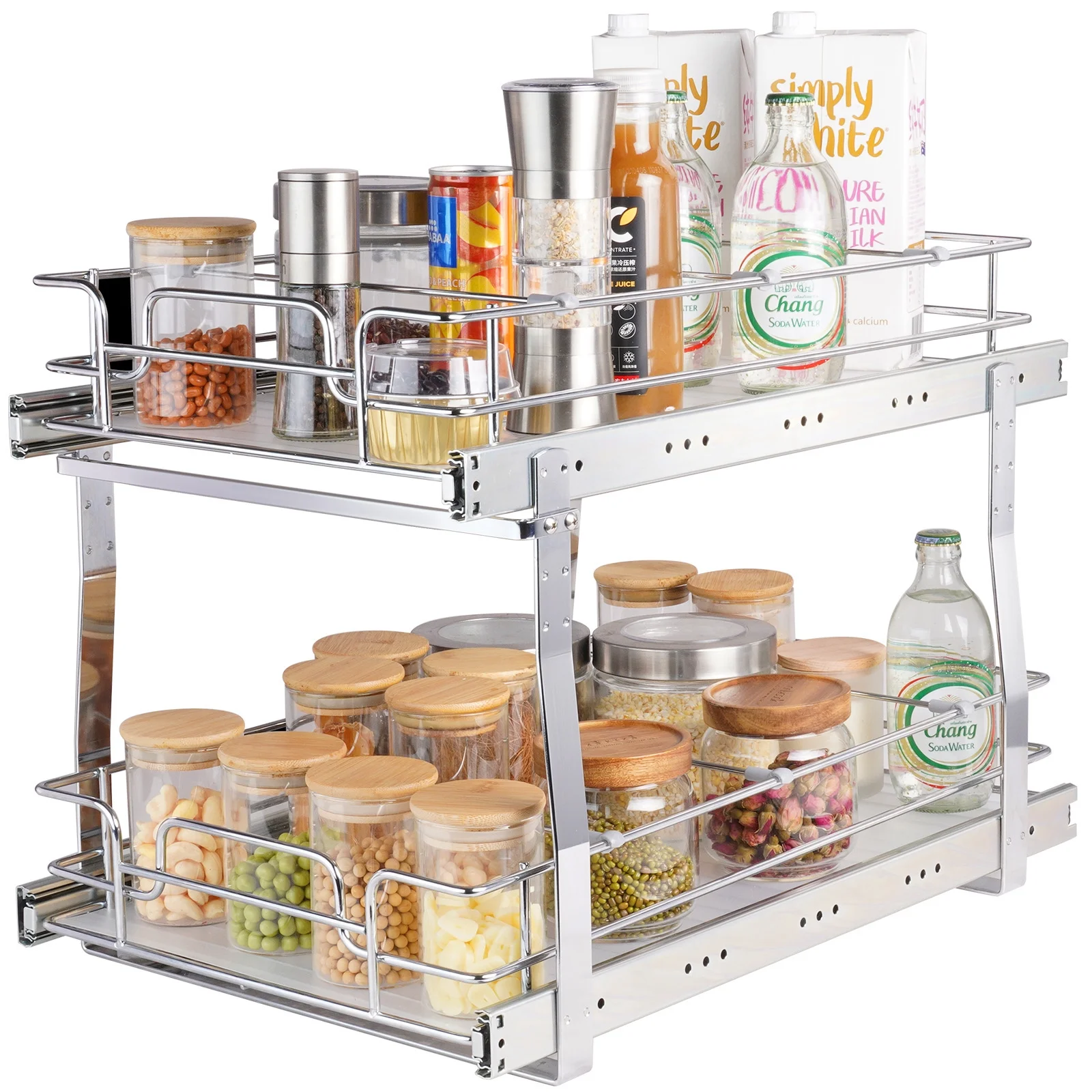 SKYSHALO 13x21 inch Drawer Basket 2-Tier Wire Pull Out Cabinet Under Sink Organizer