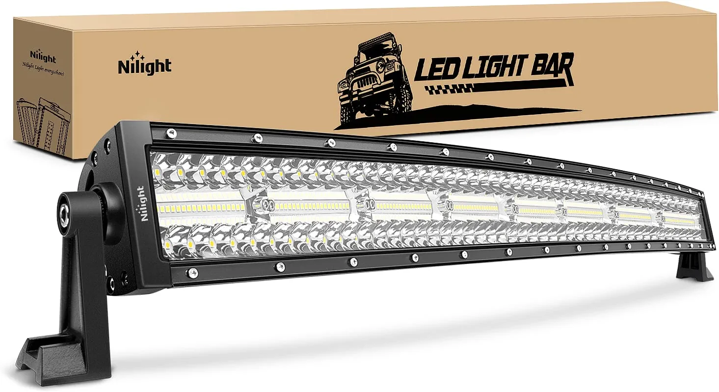 Nilight 33 Inch LED Light Bar 256 LED Chips 9860LM Curved Triple Row Spot Flood Combo High Power LED Driving Lights Off Road Lights for Trucks SUV Ute ATV Truck 4x4 Boat, 2 Years Warranty