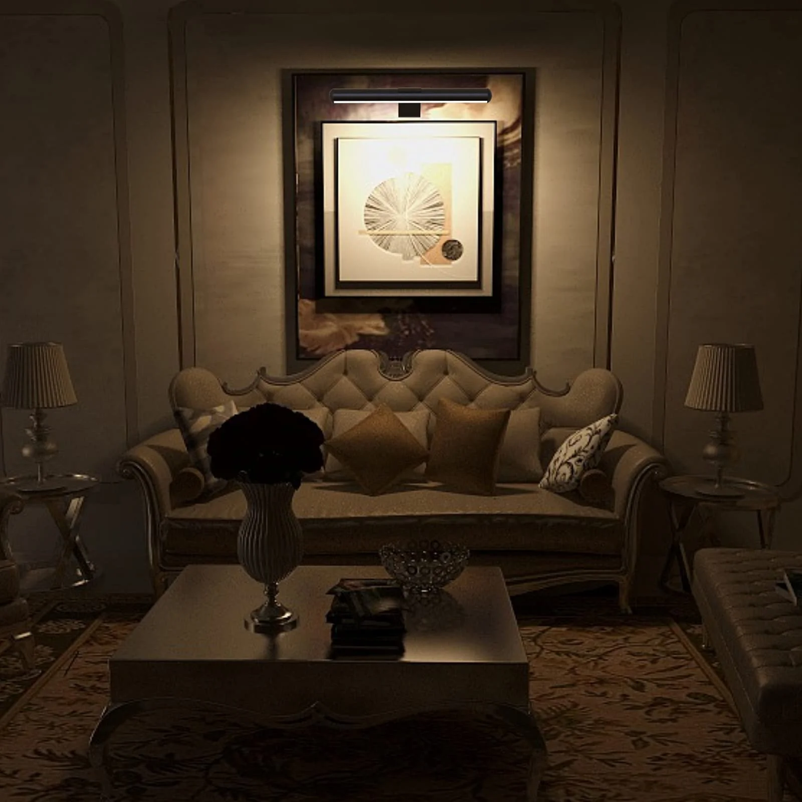 Wireless LED Picture Light with Remote,Rechargeable Battery Painting Light for Display Art Work,300Lumens Brightness Adjustable Highlight Picture Painting Arts Dartboard with Metal Body