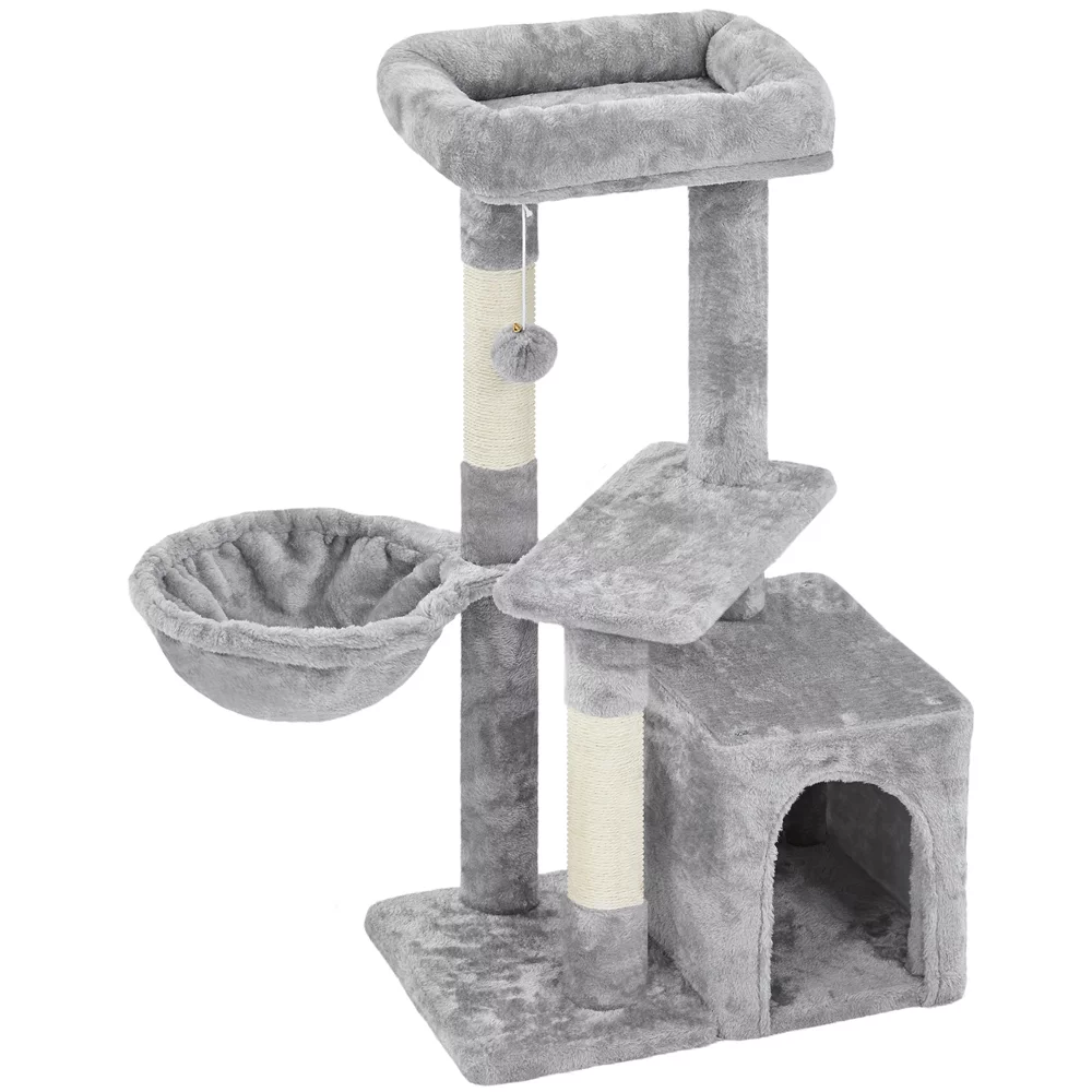 Topeakmart 34.5 in Cat Tree Condo Scratching Post Tower with Basket, Light Gray