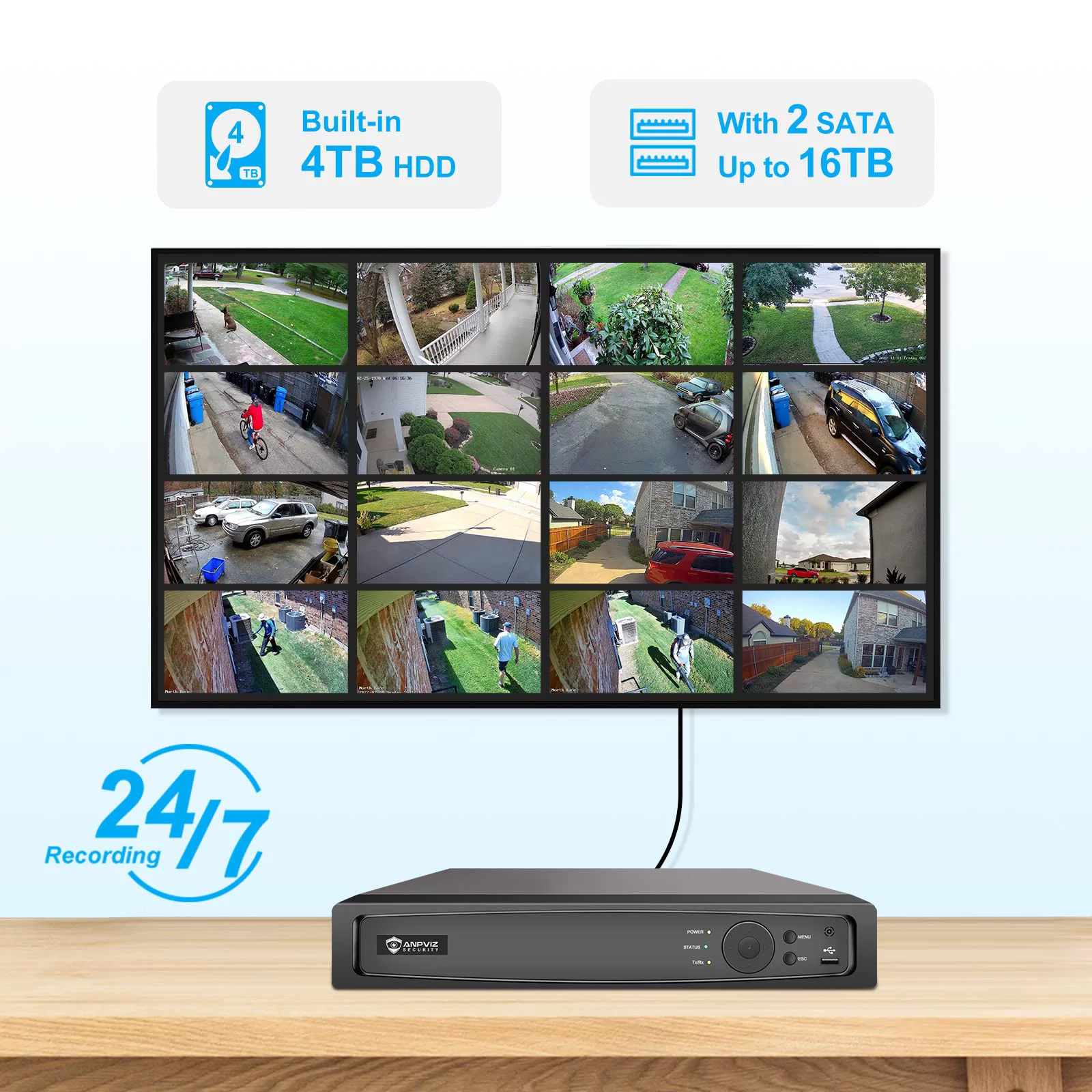 Anpviz 8CH 4K PoE Home Security Camera System, 8MP H.265+ NVR AI CCTV System and 4PCS 4K IP Bullet Camera With 2TB HDD, Human Vehicle Detection, Night Vision