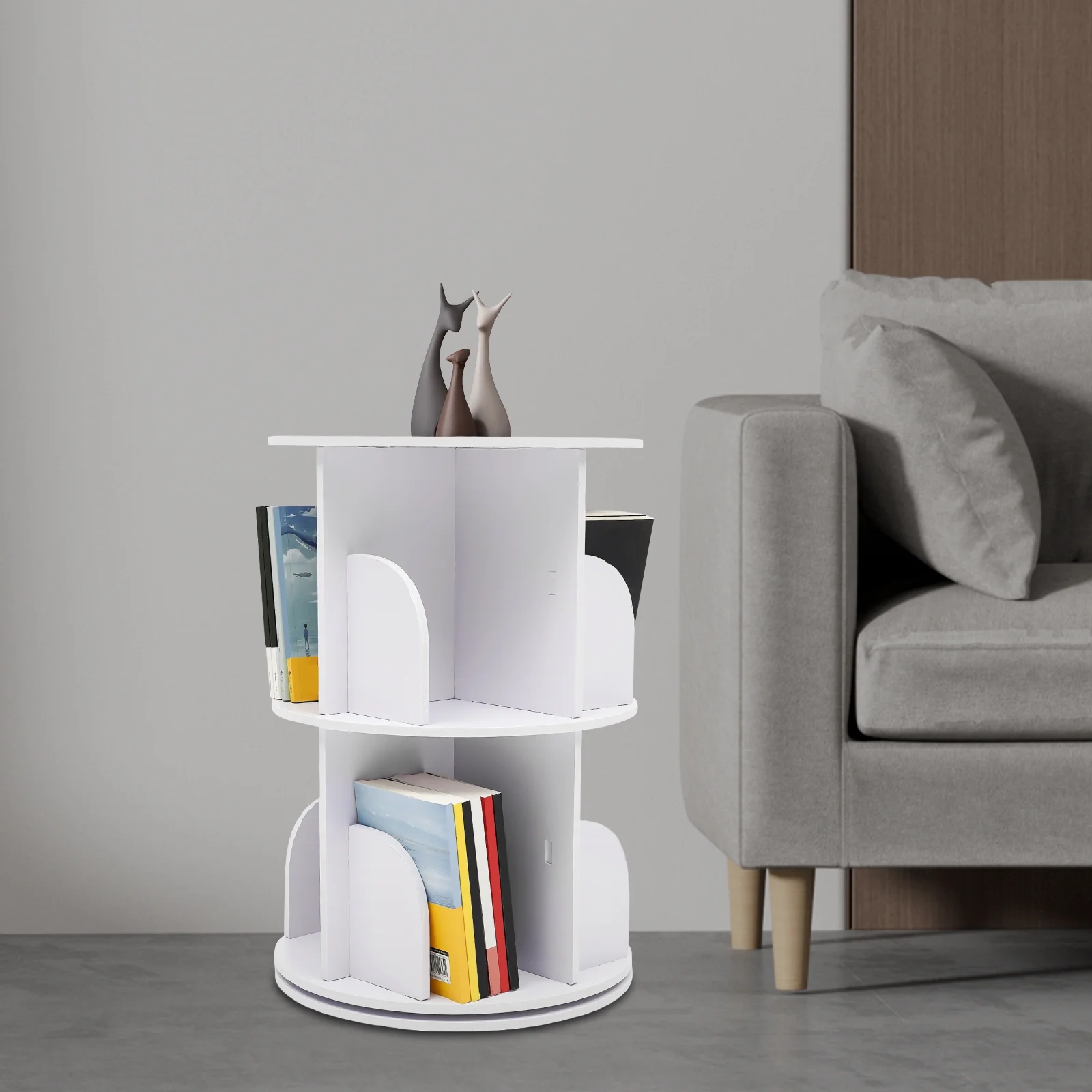 TOOL1SHOoo Rotating Bookshelf 360 Display Floor Standing Bookcase Storage Rack For Kids&Adults Multi-Functional Bookshelf Organizer(2-Tire)