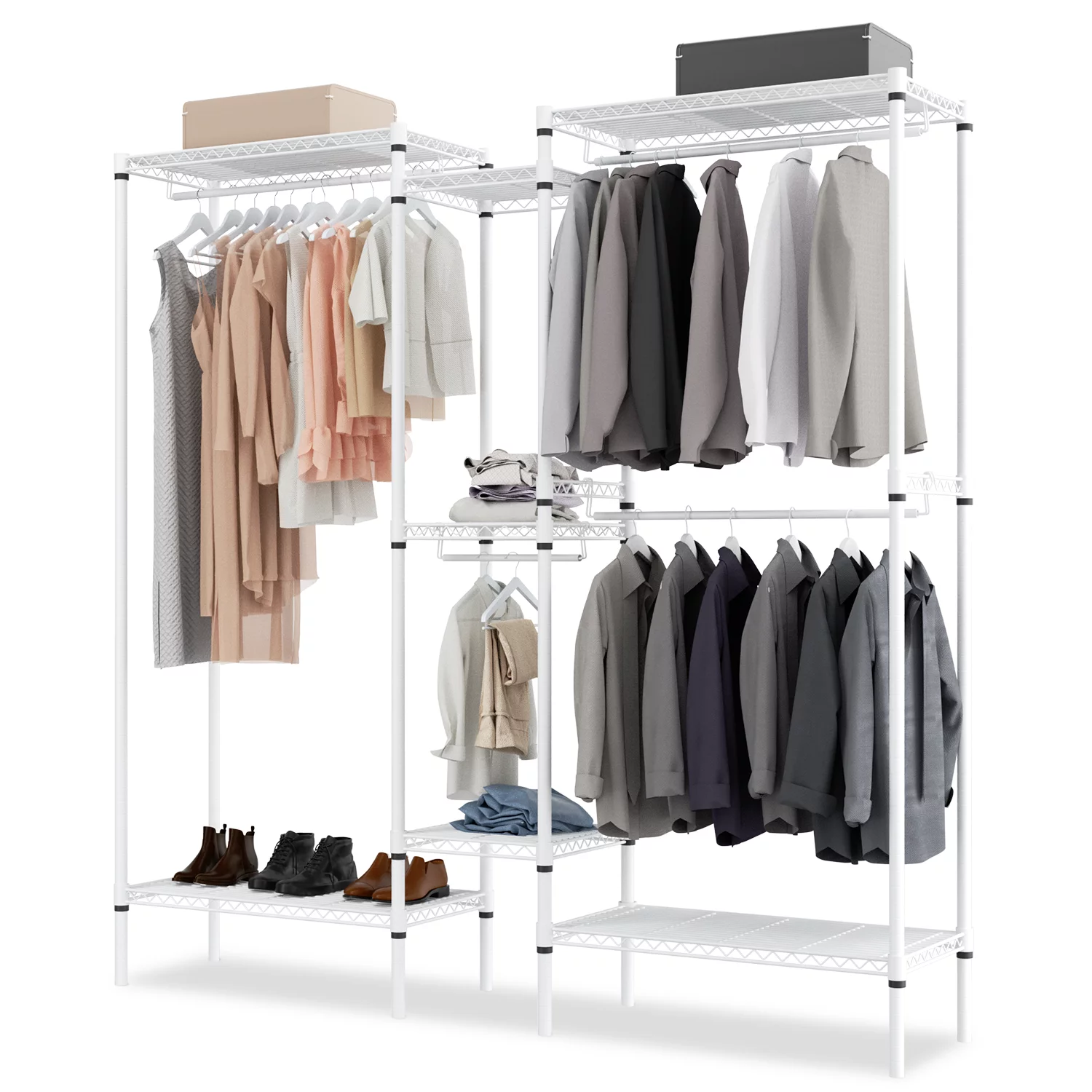 Magshion Clothes Rack Heavy Duty Clothing Racks for Hanging Clothes Carbon Steel Wire Garment Rack Freestanding Large Capacity Clothes Rack, 66