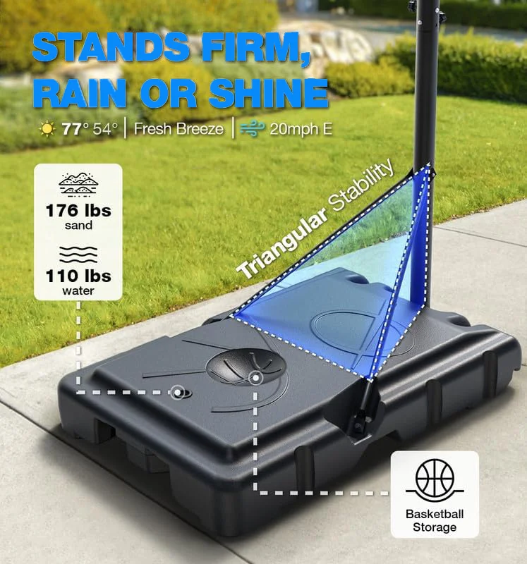 Basketball Hoop,Portable Basketball Hoop System for Outdoor, Adjustable Height 5.7-10ft 45in Backboard Basketball Goal for Kids Teen and Adult