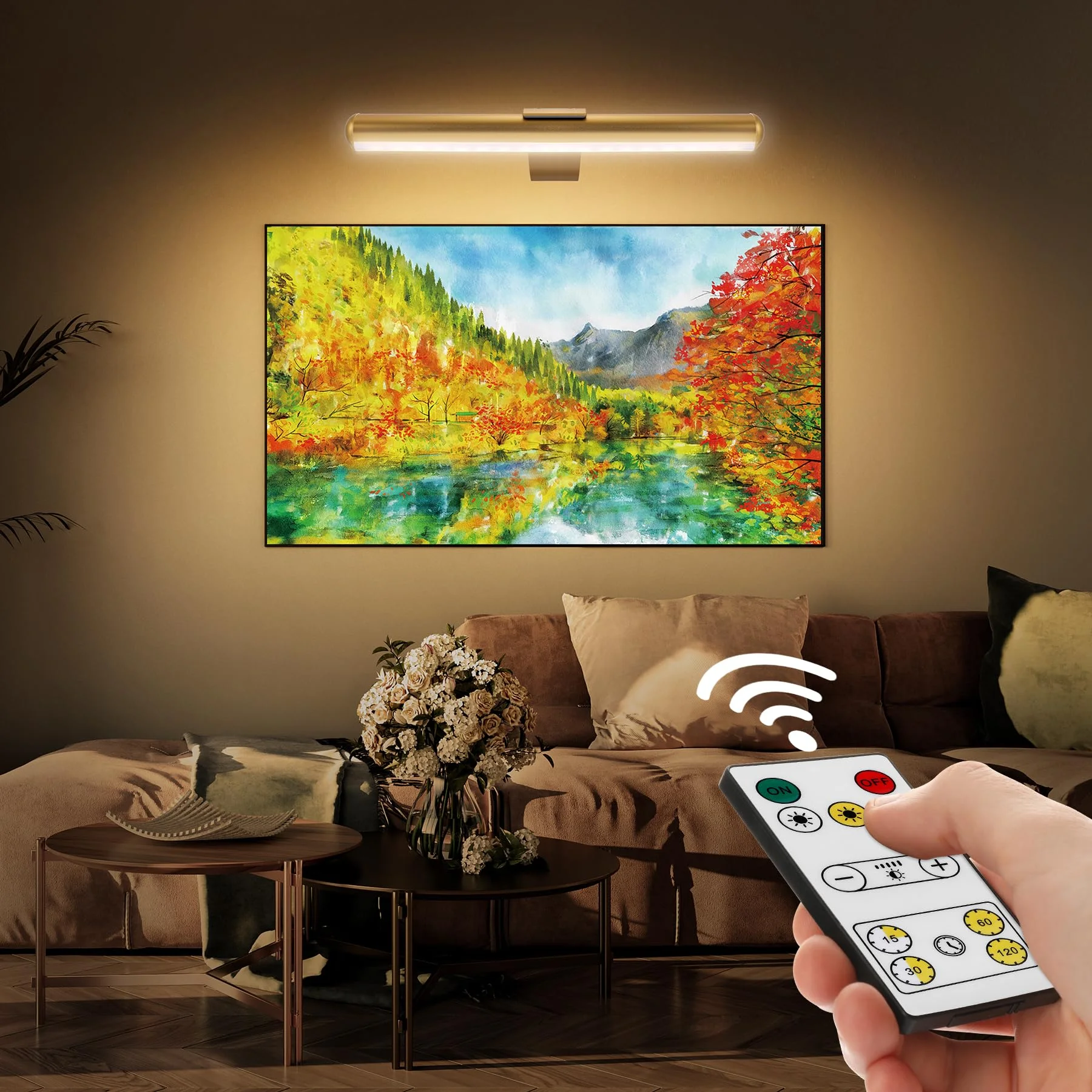 Picture Light for Art with Remote Control, Wireless Painting Light 4000mAh Battery Rechargeable,Wall Picture Light with 3 Lighting,Full Metal Led Painting Light for Gallery 300Lumen Super Bright