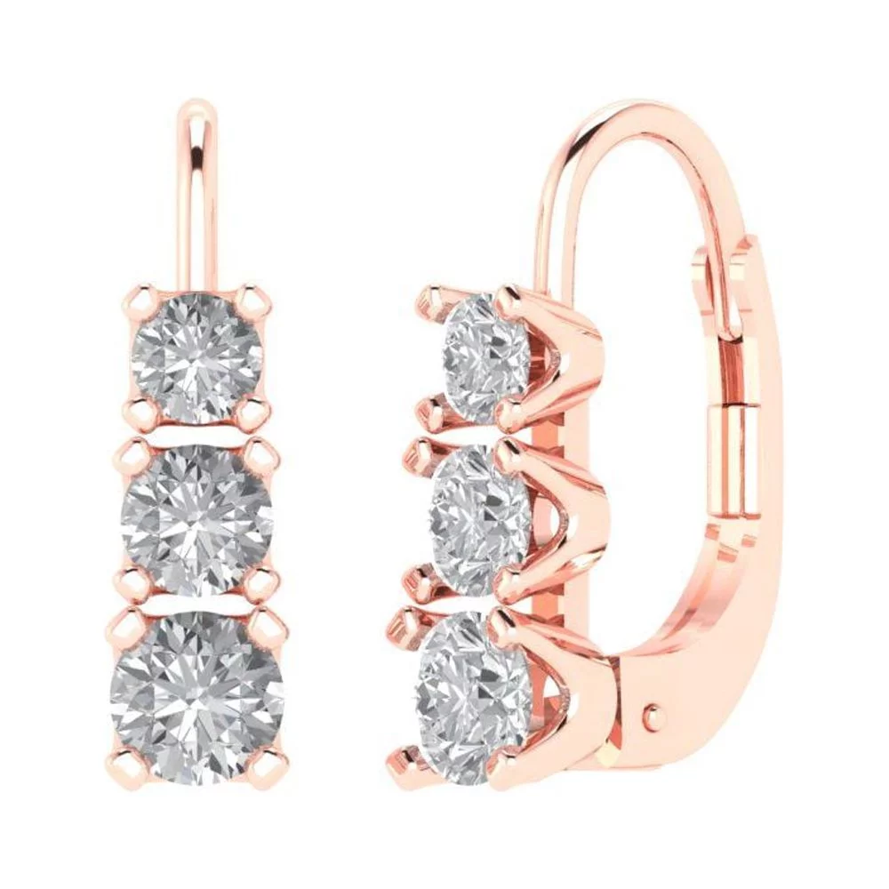 1.06 ct Brilliant Round Cut Drop Dangle Simulated Diamond 18K Rose Gold Earrings Lever Back