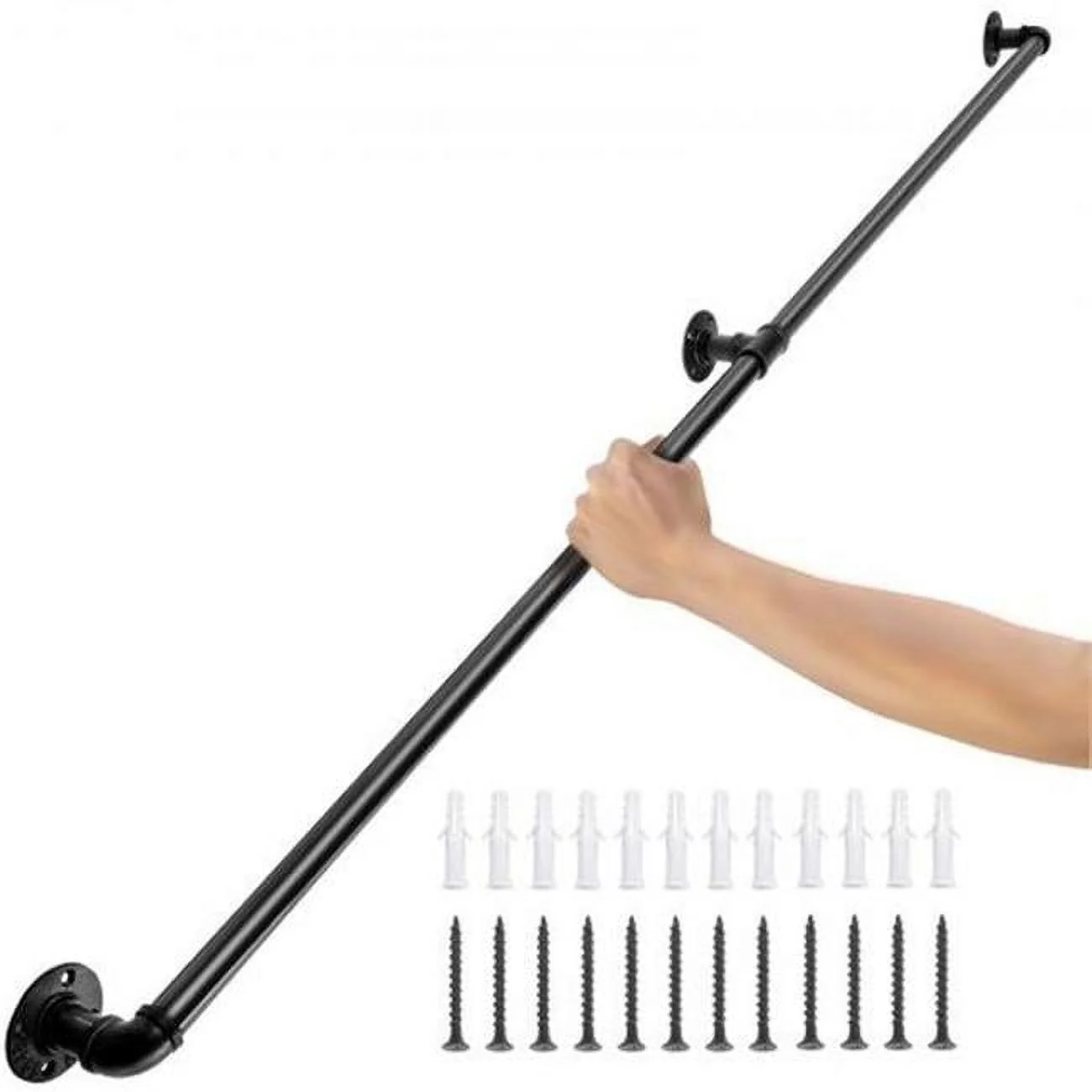 Vevor  5 ft. Staircase Pipe Stair Handrail with 440 lbs Load Capacity Carbon Steel Pipe, Black