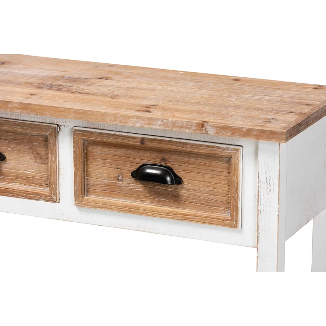Baxton Studio Benedict Traditional Farmhouse and Rustic Two-Tone White and Oak Brown Finished Wood 3-Drawer Console