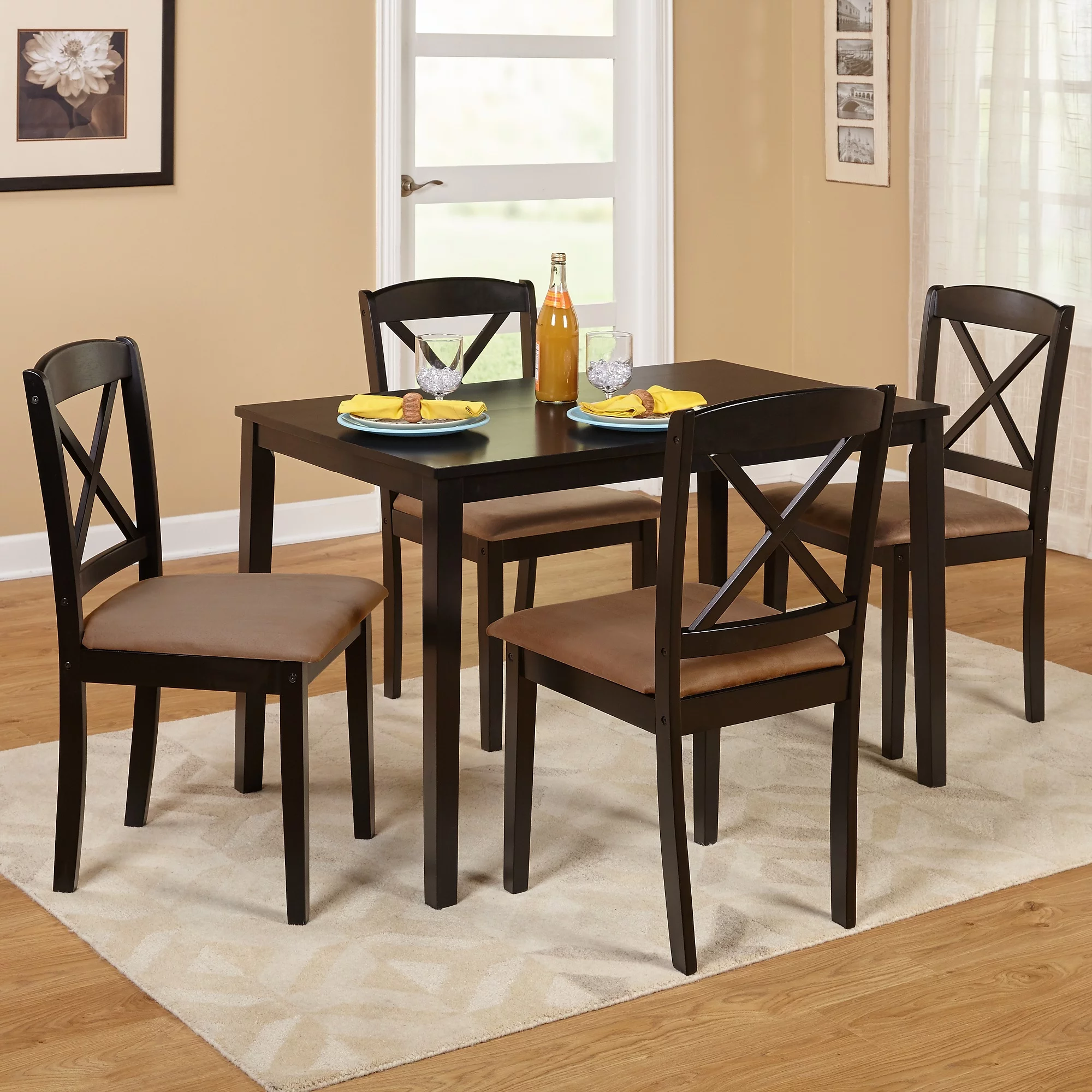 TMS Mason 5-Piece Cross Back Indoor Dining Set, Includes Table and Chairs, Espresso